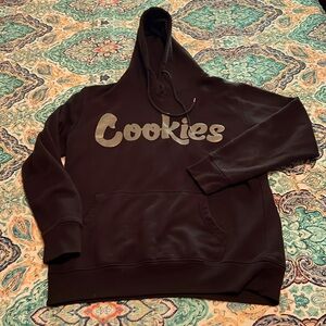 Hoodie.  Large black with silver imprint “Cookies”